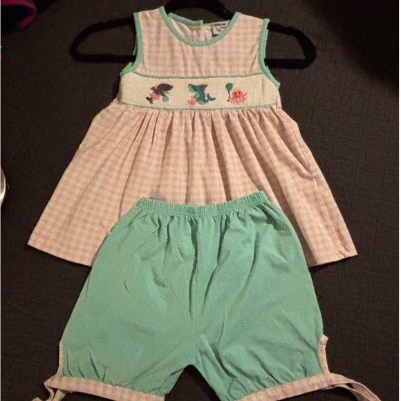 Carolina Smock Co. Girls Pink Gingham Embroidered Outfit Set Size 4T - Picture 1 of 4